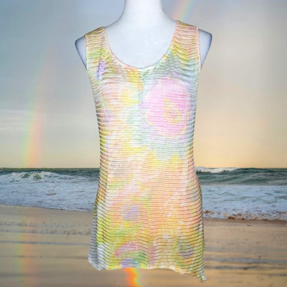 🦋Ing Woven Pastels Sleeveless Asymmetrical Hem Tunic With Accented With Sequins